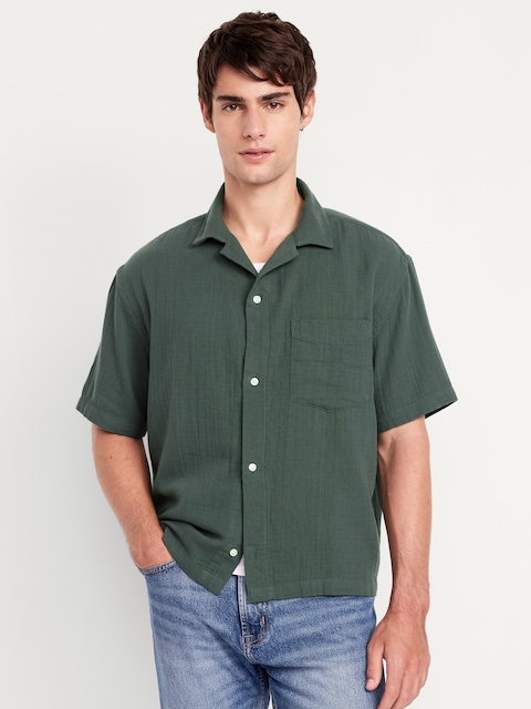 Short-Sleeve Cropped Heavyweight Camp Shirt