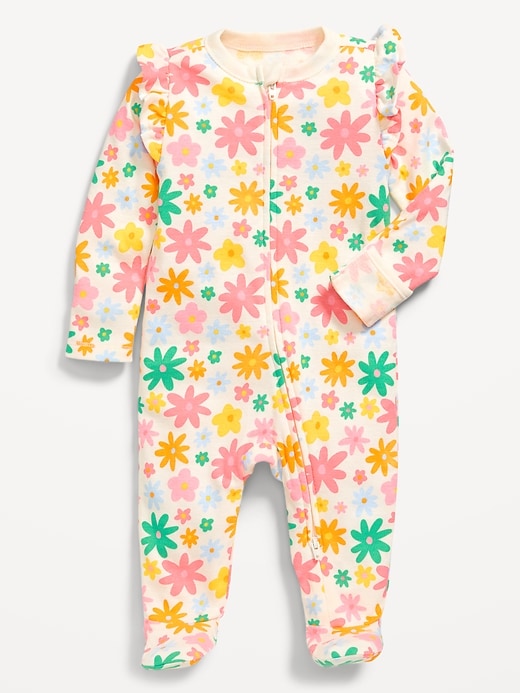 View large product image 1 of 3. 2-Way-Zip Sleep & Play Ruffle-Trim Footed One-Piece for Baby