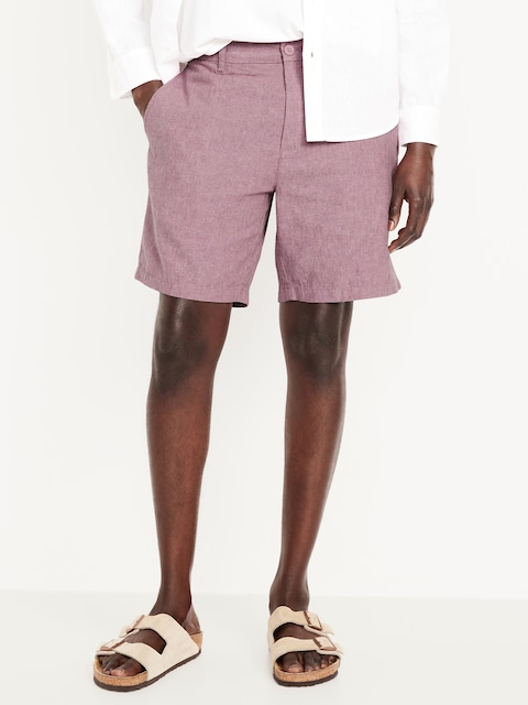 Short chino étroit Première nécessité en mélange de lin, entrejambe de 20 cm.