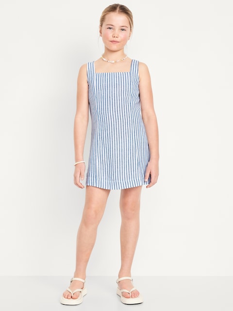 Printed Sleeveless Linen-Blend Shift Dress for Girls