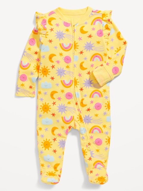 2-Way-Zip Sleep & Play Ruffle-Trim Footed One-Piece for Baby