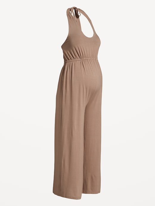 Image number 3 showing, Maternity Waist-Defined Halter Jumpsuit