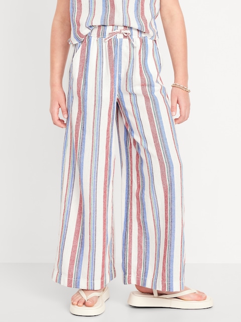 Printed High-Waisted Linen-Blend Wide-Leg Pants for Girls