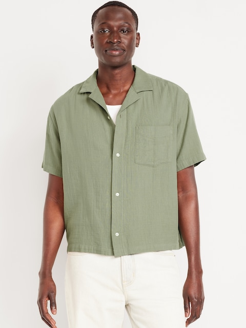 Short-Sleeve Cropped Heavyweight Camp Shirt