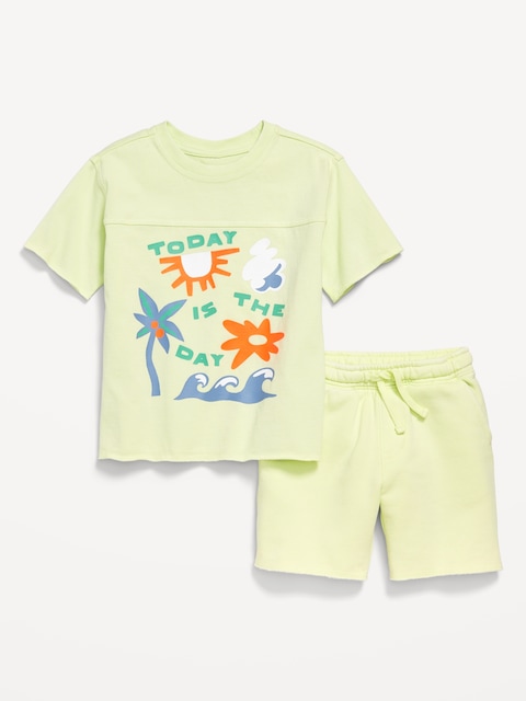Short-Sleeve Graphic T-Shirt and Shorts Set for Toddler Boys