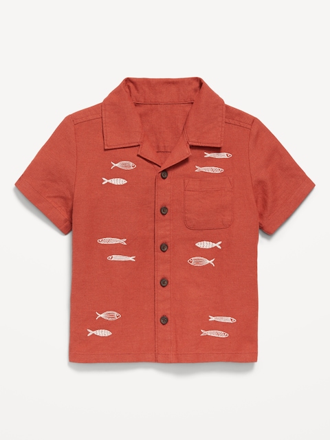 Short-Sleeve Embroidered Linen-Blend Shirt for Toddler Boys