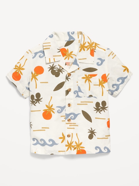 Chemise en mélange de lin à imprimé et manches courtes pour tout-petit garçon