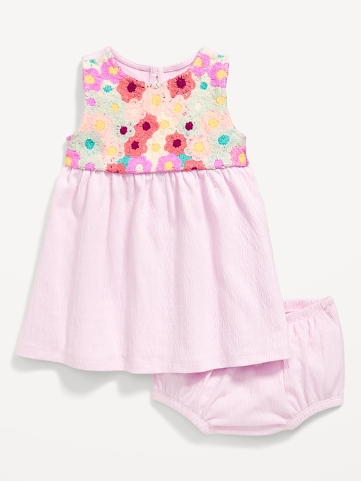 View large product image 2 of 2. Sleeveless Crochet-Panel Dress and Shorts Set for Baby