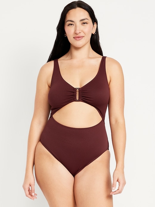 Image number 5 showing, Textured One-Piece Cut-Out Swimsuit