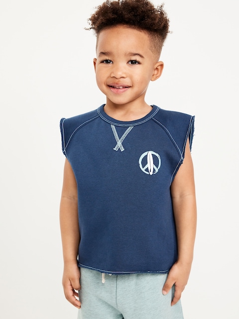 Oversized Sleeveless Fleece Graphic Top for Toddler Boys