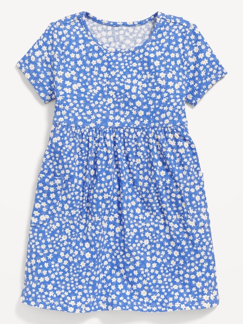 Robe ajustée et évasée côtelée à manches courtes et à poches pour Toute-petite