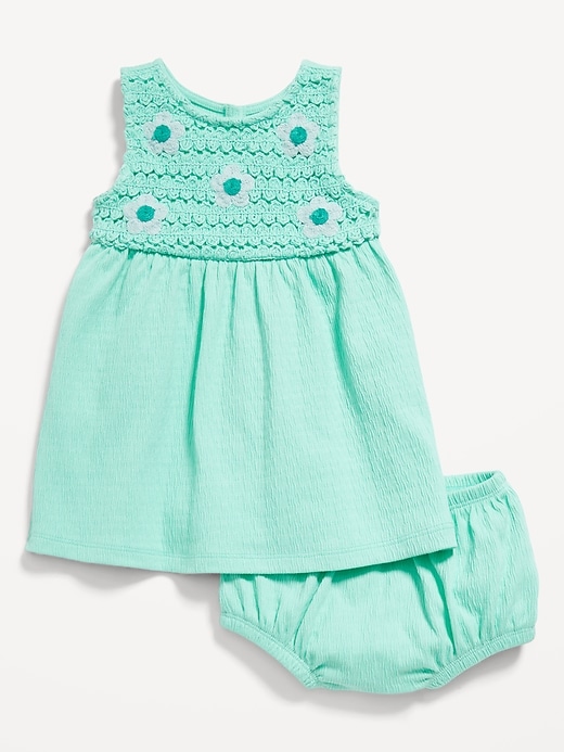 View large product image 1 of 2. Sleeveless Crochet-Panel Dress and Shorts Set for Baby