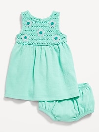 Image number 1 showing, Sleeveless Crochet-Panel Dress and Shorts Set for Baby