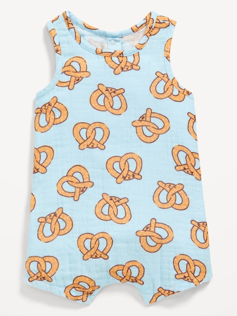 Printed Sleeveless Double-Weave One-Piece Romper for Baby