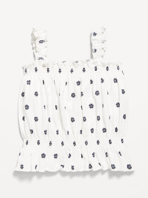 Printed Sleeveless Crinkle Jacquard Peplum Tank Top for Toddler Girls