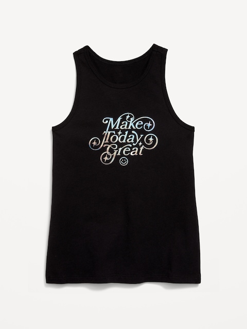 Fitted Graphic Back-Cutout Tank Top for Girls