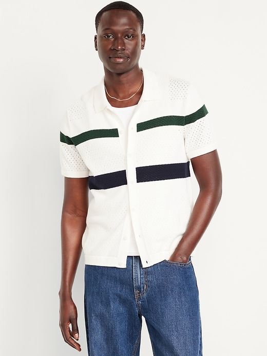 Image number 1 showing, Short-Sleeve Button-Front Sweater Shirt