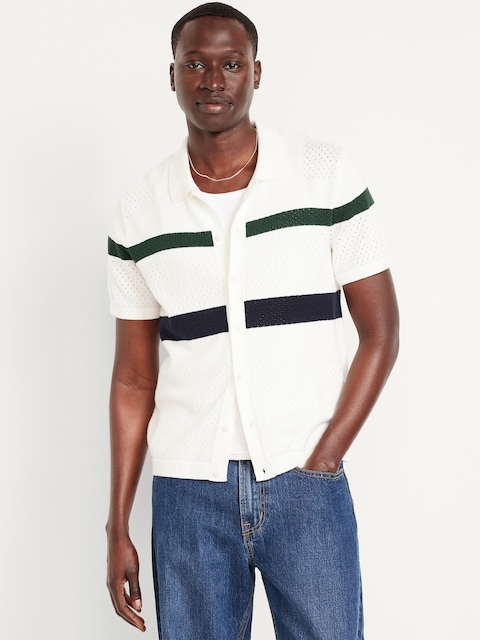Short-Sleeve Button-Front Sweater Shirt