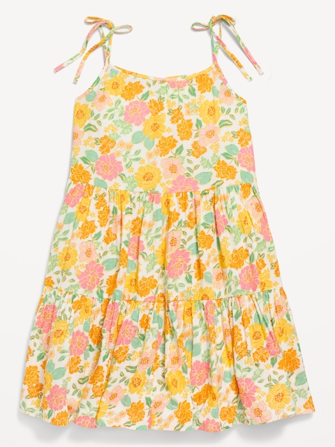 Printed Sleeveless Double-Weave Tiered Dress for Girls