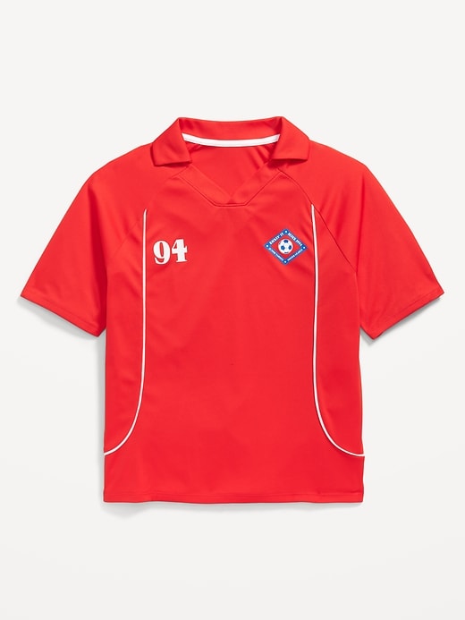 View large product image 2 of 3. Oversized Collared Graphic Performance Top for Boys
