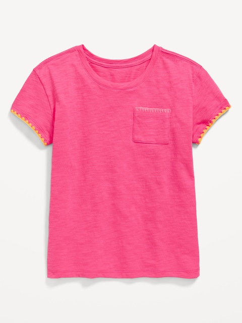 Softest Stitch-Trim Pocket T-Shirt for Girls - Pink