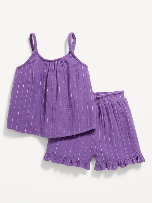 View large product image 1 of 3. Sleeveless Metallic Double-Weave Top and Shorts Set for Toddler Girls
