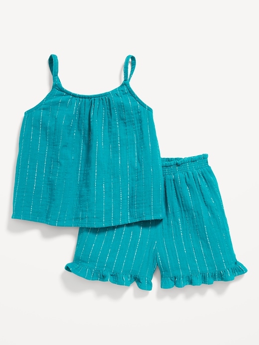View large product image 1 of 1. Sleeveless Metallic Double-Weave Top and Shorts Set for Toddler Girls