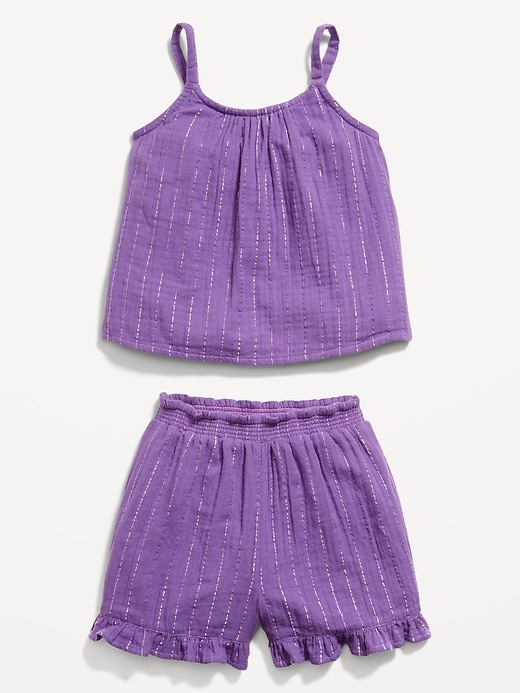 Image number 3 showing, Sleeveless Metallic Double-Weave Top and Shorts Set for Toddler Girls