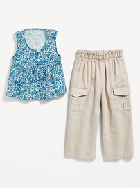 View large product image 3 of 3. Printed Sleeveless Button-Front Top and Cargo Pants Set for Toddler Girls