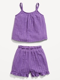 View large product image 3 of 3. Sleeveless Metallic Double-Weave Top and Shorts Set for Toddler Girls