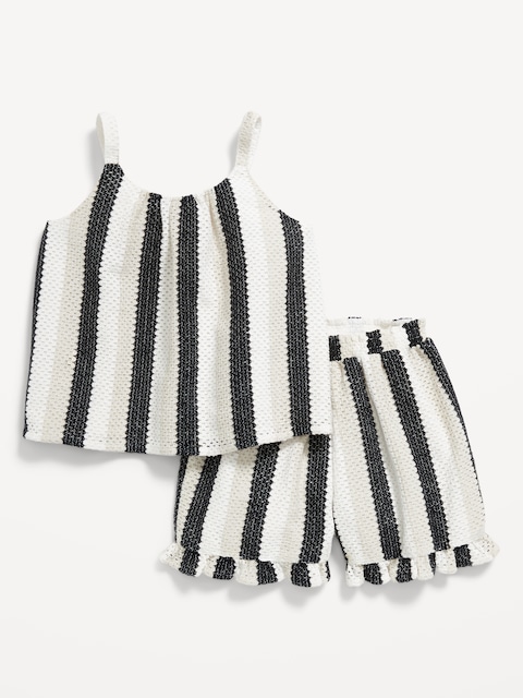 Sleeveless Sweater-Knit Top and Shorts Set for Toddler Girls