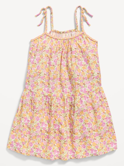 Printed Sleeveless Crinkle Crepe Tiered Dress for Toddler Girls