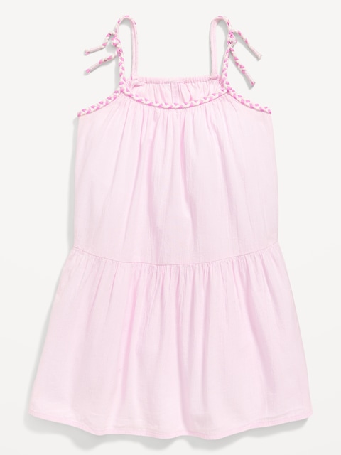 Printed Sleeveless Crinkle Crepe Tiered Dress for Toddler Girls - Pink