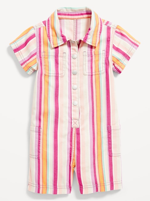 Printed Short-Sleeve Utility Twill Romper for Toddler Girls