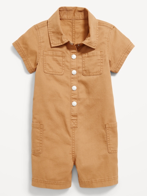 Printed Short-Sleeve Utility Twill Romper for Toddler Girls