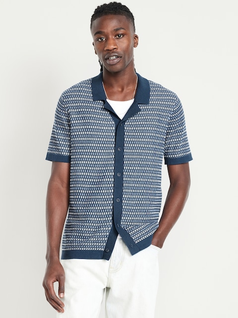 Short-Sleeve Button-Front Sweater