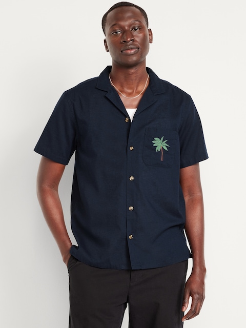 Short-Sleeve Embroidered Camp Shirt