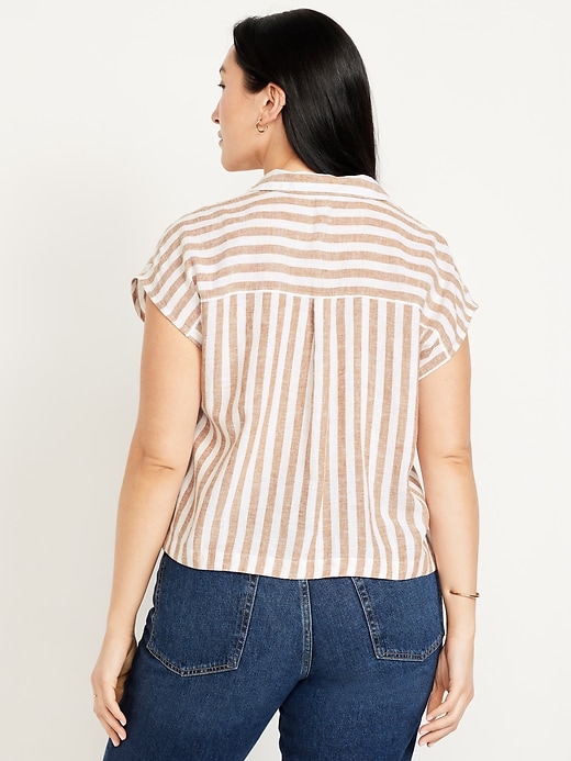 Image number 5 showing, Linen-Blend Cropped Popover Shirt