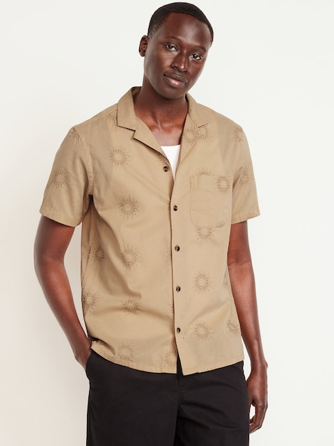 Short-Sleeve Embroidered Camp Shirt