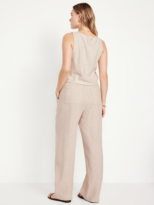 Image number 5 showing, High-Waisted Linen-Blend Straight Pants