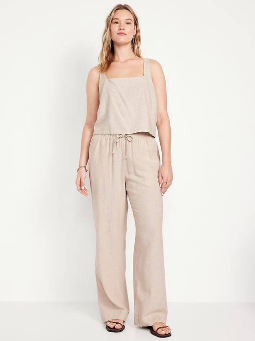 Image number 4 showing, High-Waisted Linen-Blend Straight Pants
