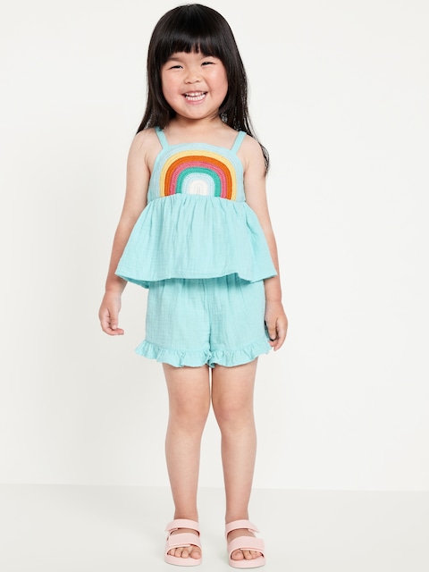 Sleeveless Double-Weave Top and Shorts Set for Toddler Girls