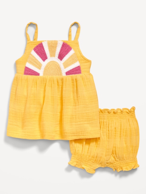 Sleeveless Double-Weave Top and Shorts Set for Baby