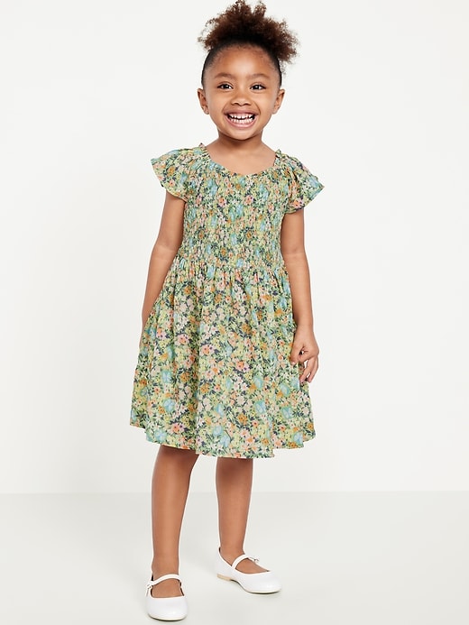 View large product image 1 of 2. Printed Flutter-Sleeve Smocked Dress for Toddler Girls
