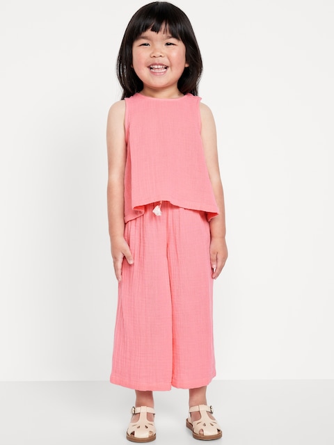 Sleeveless Double-Weave Top and Wide-Leg Pants Set for Toddler Girls