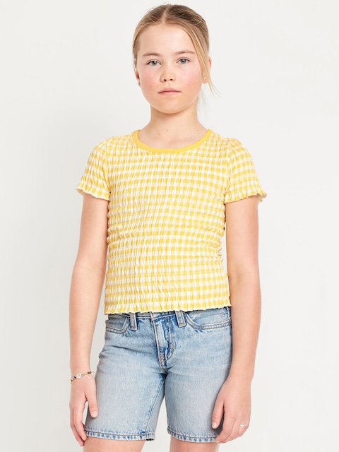 Printed Short-Sleeve Smocked Top for Girls