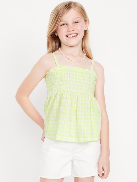 Printed Smocked Jacquard-Knit Cami Top for Girls