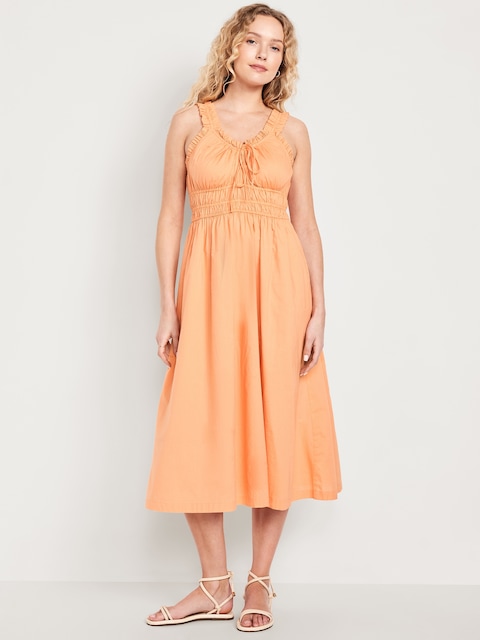 Waist-Defined Ruffled Midi Dress
