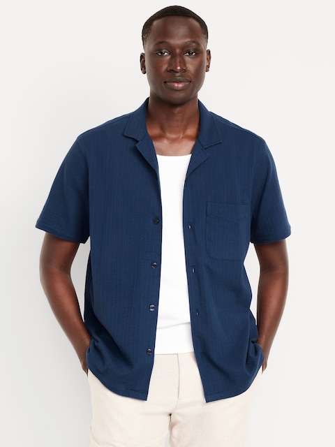 Short-Sleeve Seersucker Camp Shirt