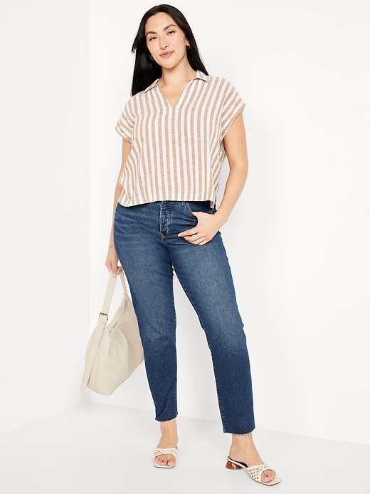 Image number 3 showing, Linen-Blend Cropped Popover Shirt